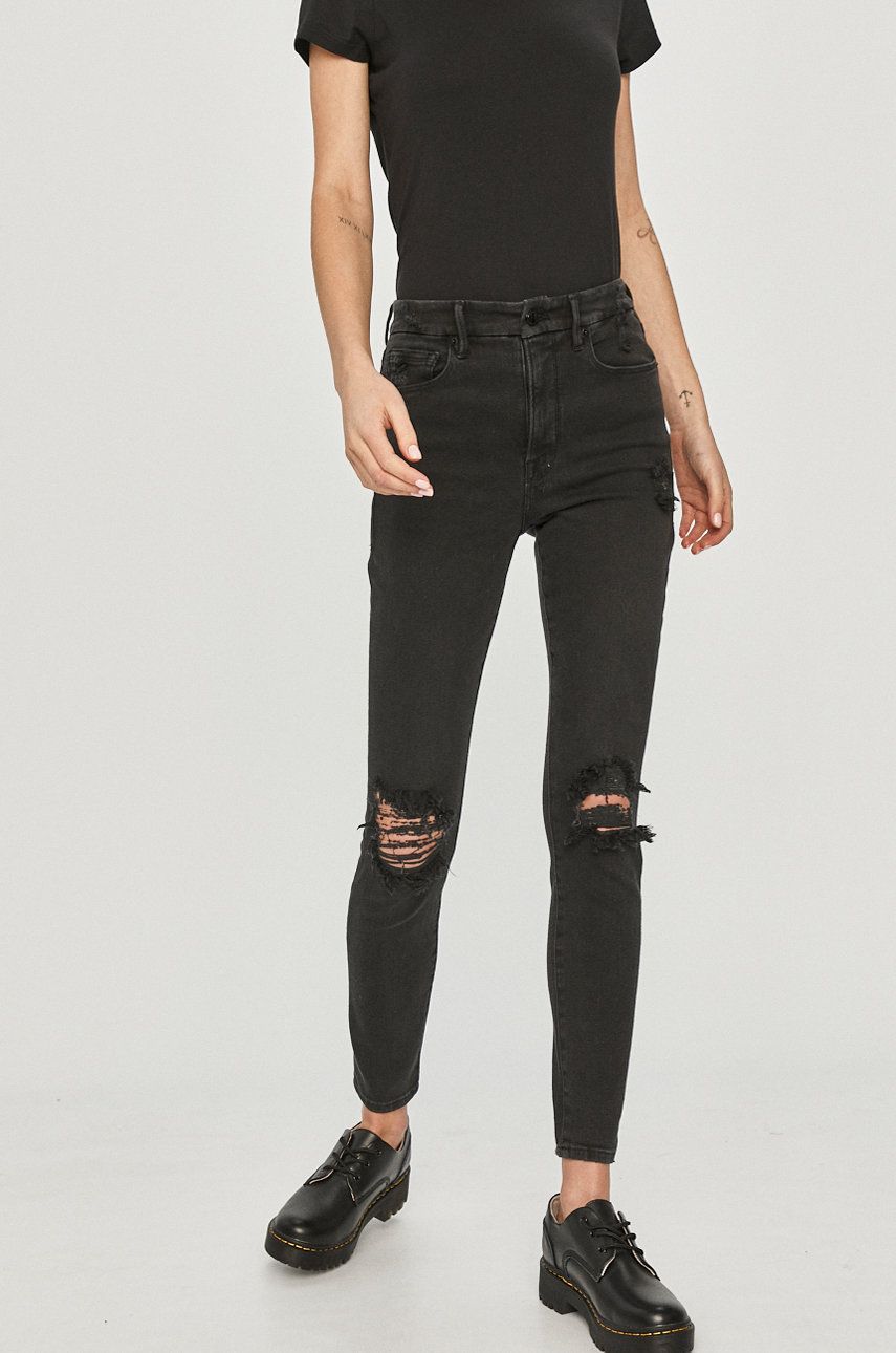 Jeans Answear Lab negri rupti in genunchi de blugi din material elastic