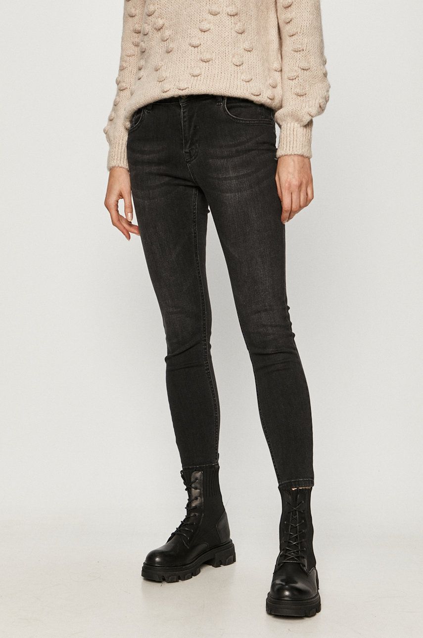 Jeans Answear Lab negri skinny dama din denim cu aspect spalacit si talie inalta