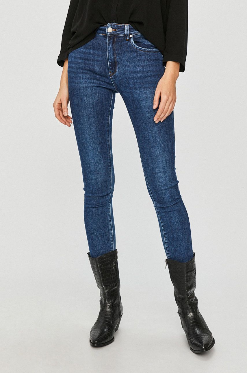 Jeans skinny bleumarin dama cu talie inalta Answear Lab din denim cu aspect spalacit