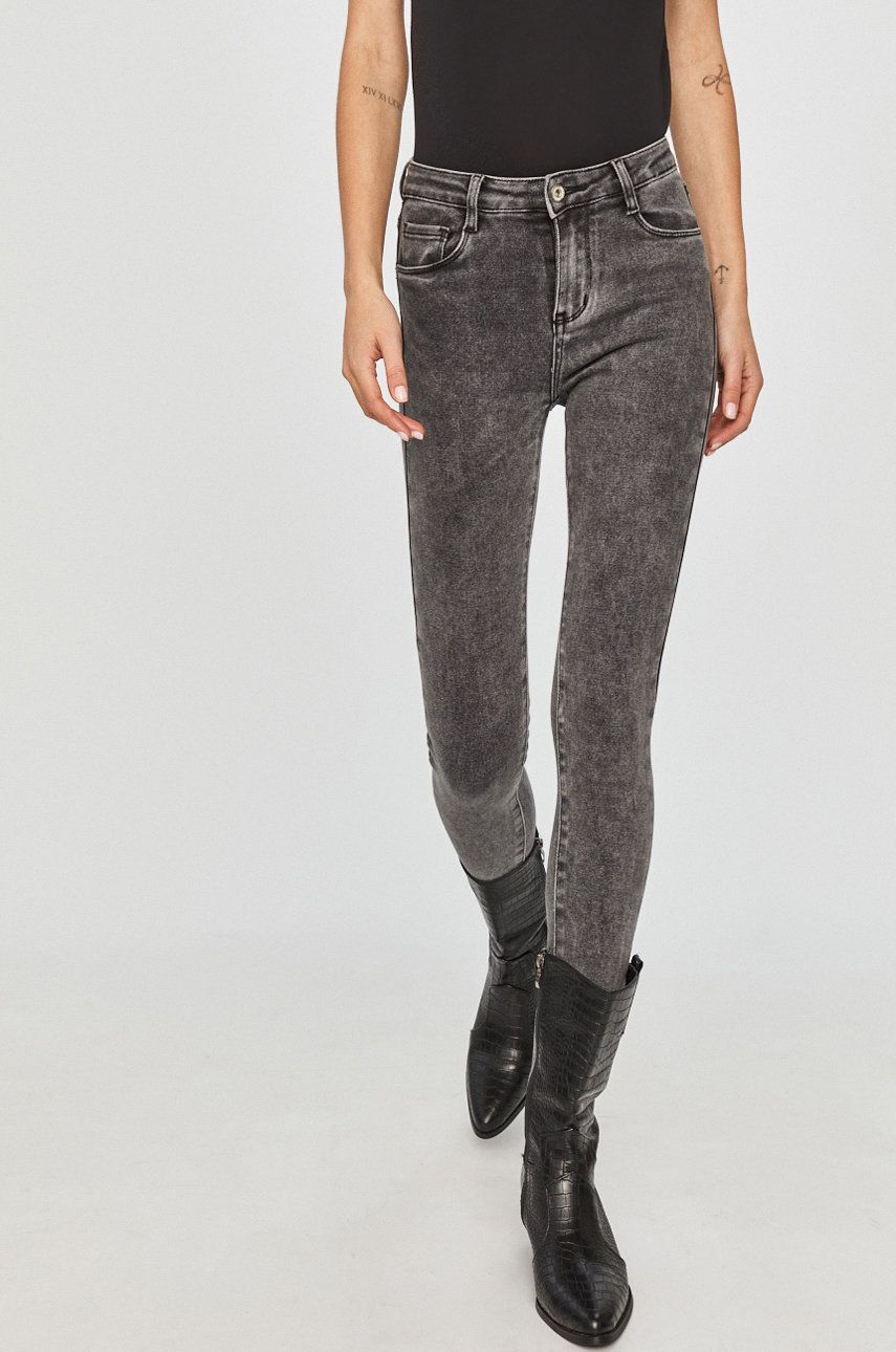 Jeans Answear Lab gri deschis dama din denim cu aspect spalacit si croiala skinny