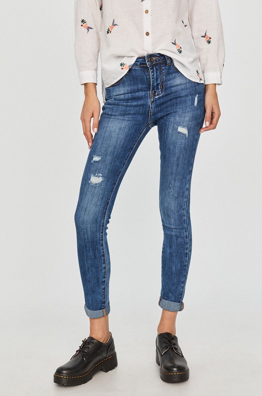 Jeans Answear Lab albastri crop eleganti din denim cu aspect spalacit
