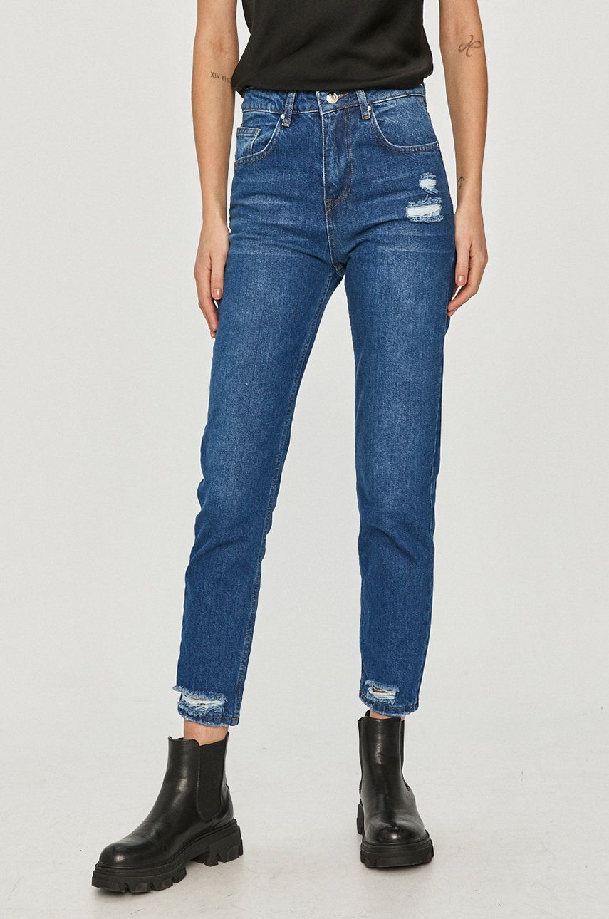 Jeans conici albastri cu talie inalta Answear Lab din denim cu aspect spalacit