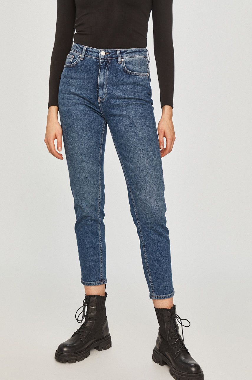 Jeans drepti albastri dama de vara Answear Lab din denim cu aspect spalacit
