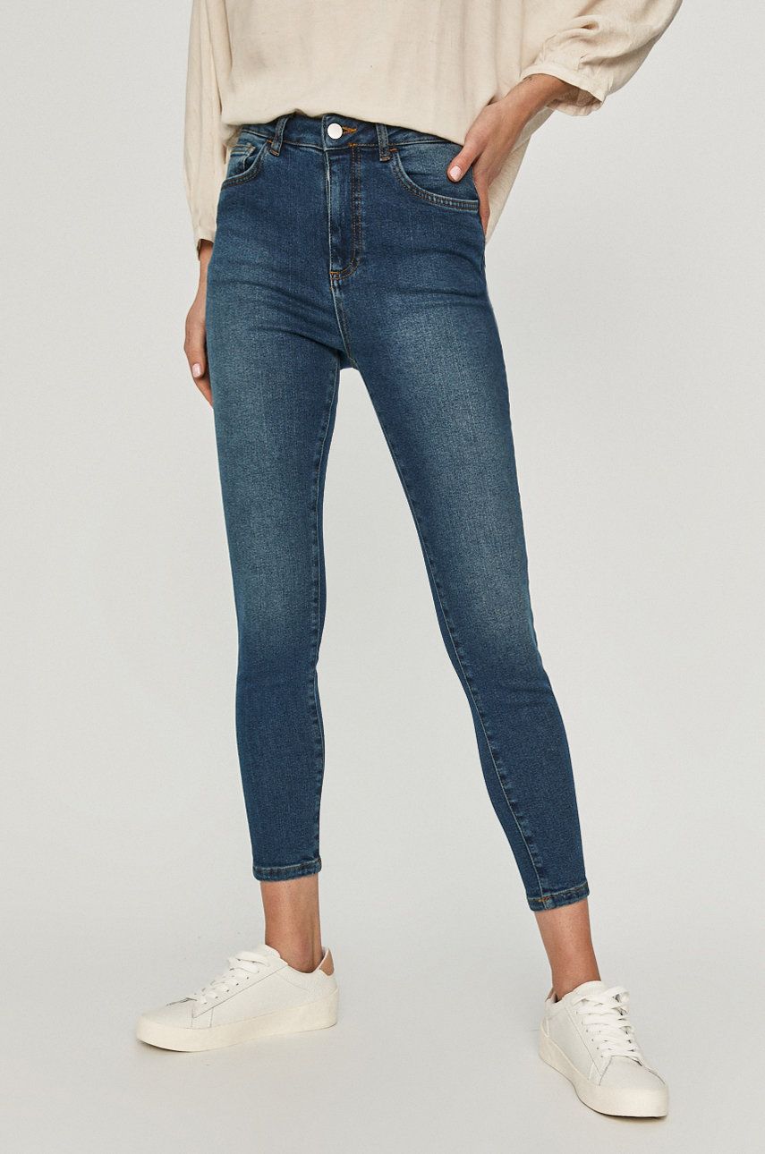 Jeans bleumarin crop eleganti Answear Lab din denim cu aspect spalacit