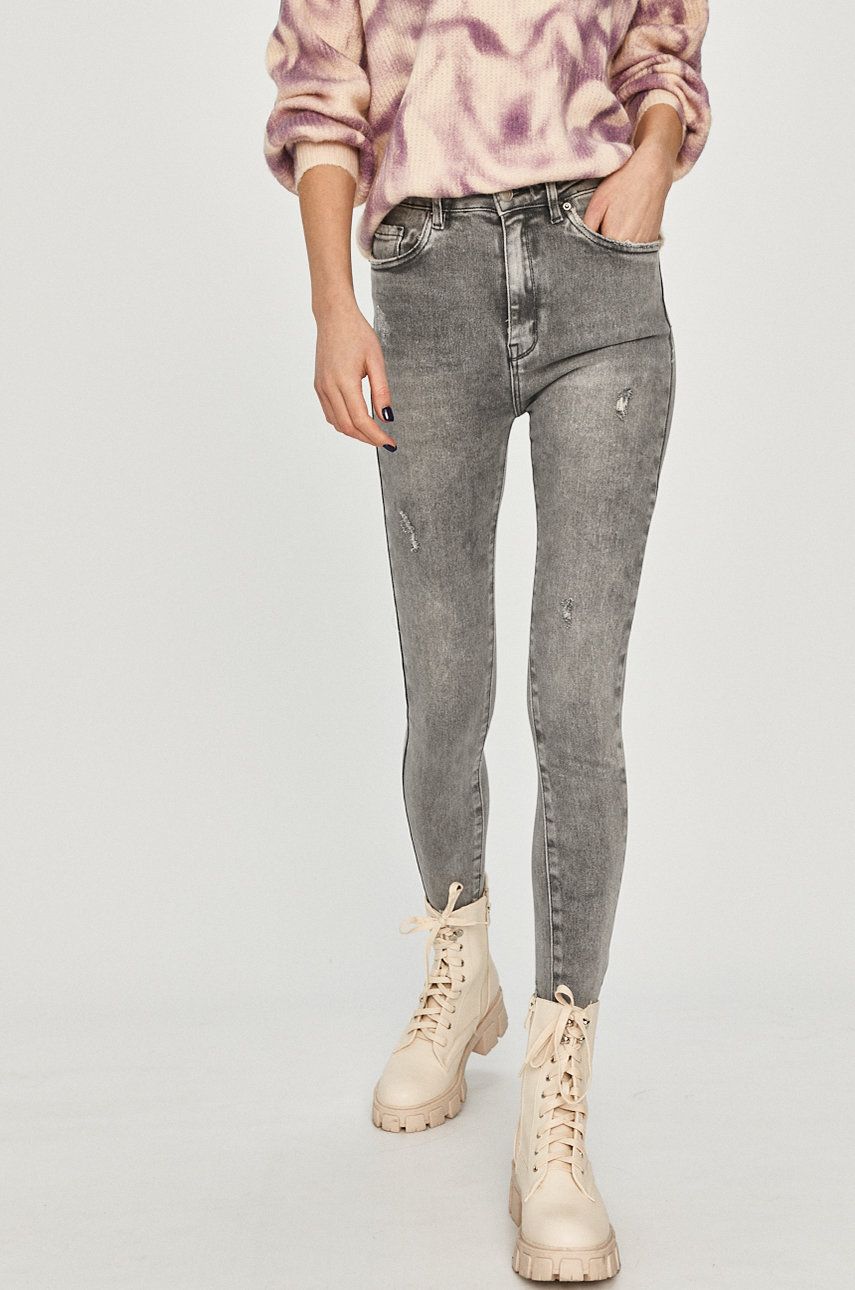 Jeans skinny Answear Lab gri deschis eleganti din denim cu aspect spalacit