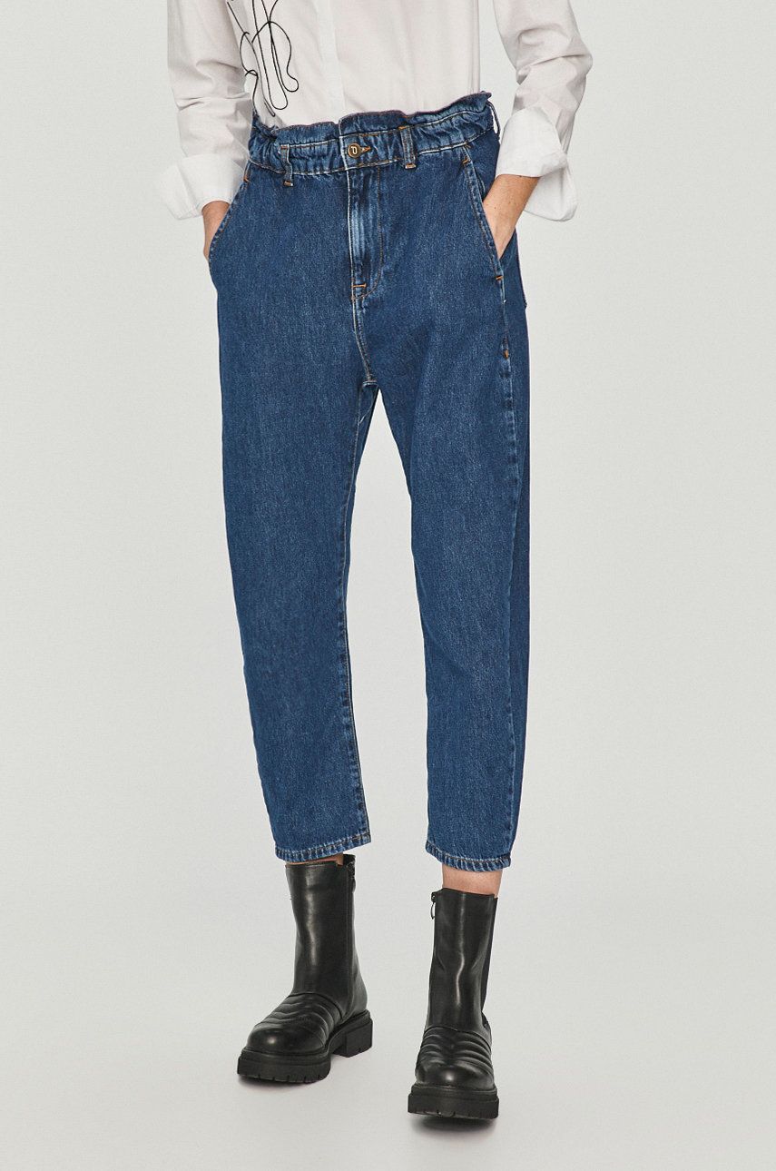 Jeans Answear Lab bleumarin lejeri cu talie inalta din denim cu aspect spalacit
