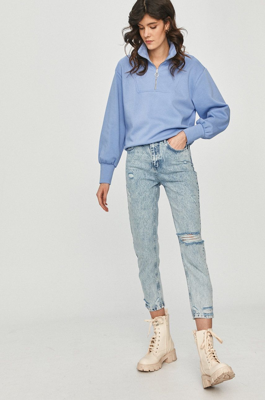 Jeans Answear Lab albastru deschis de vara crop eleganti din denim cu aspect spalacit
