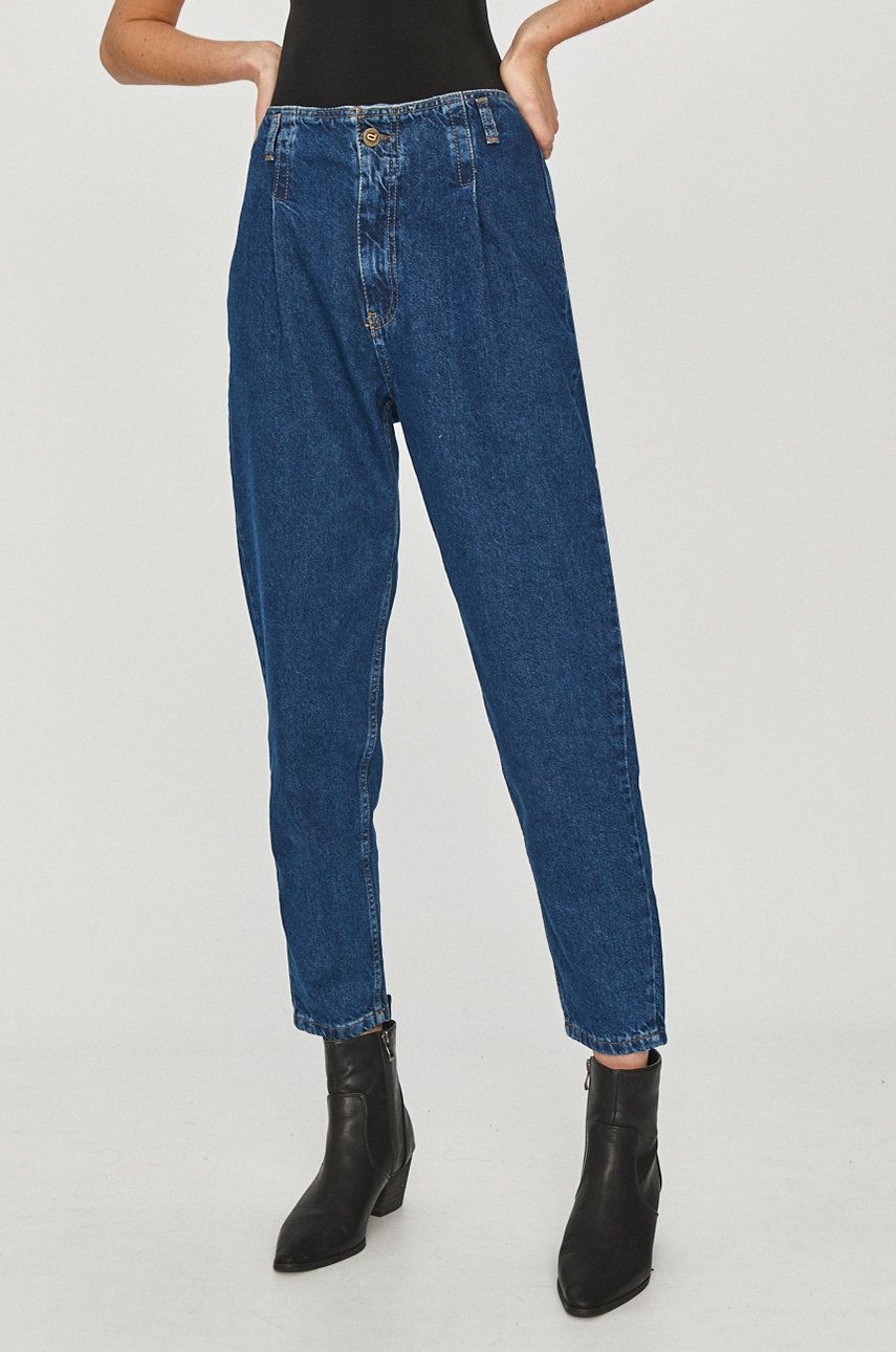 Jeans Answear Lab bleumarin cu talie inalta lejeri din denim cu aspect spalacit