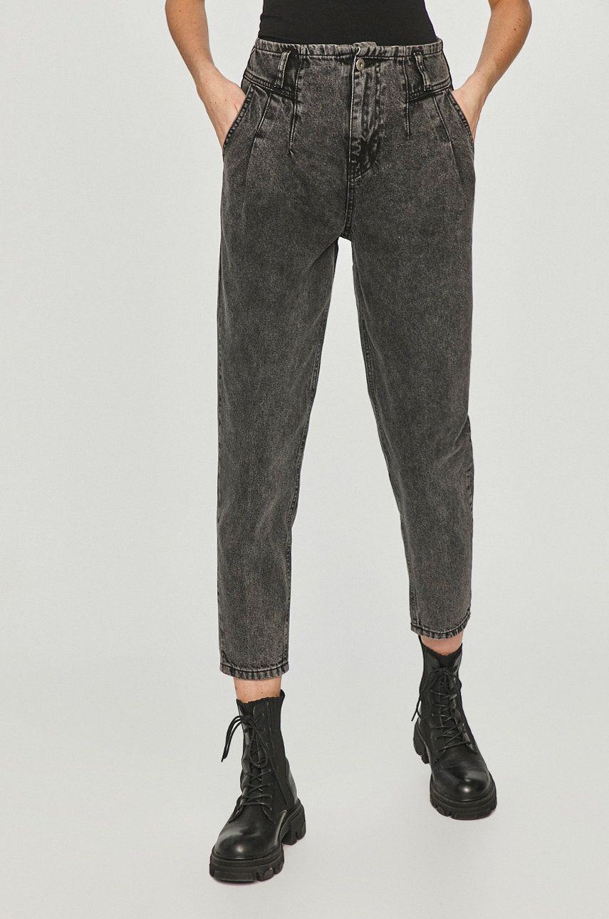 Jeans negri crop mom fit dama cu talie inalta Answear Lab din denim cu aspect spalacit