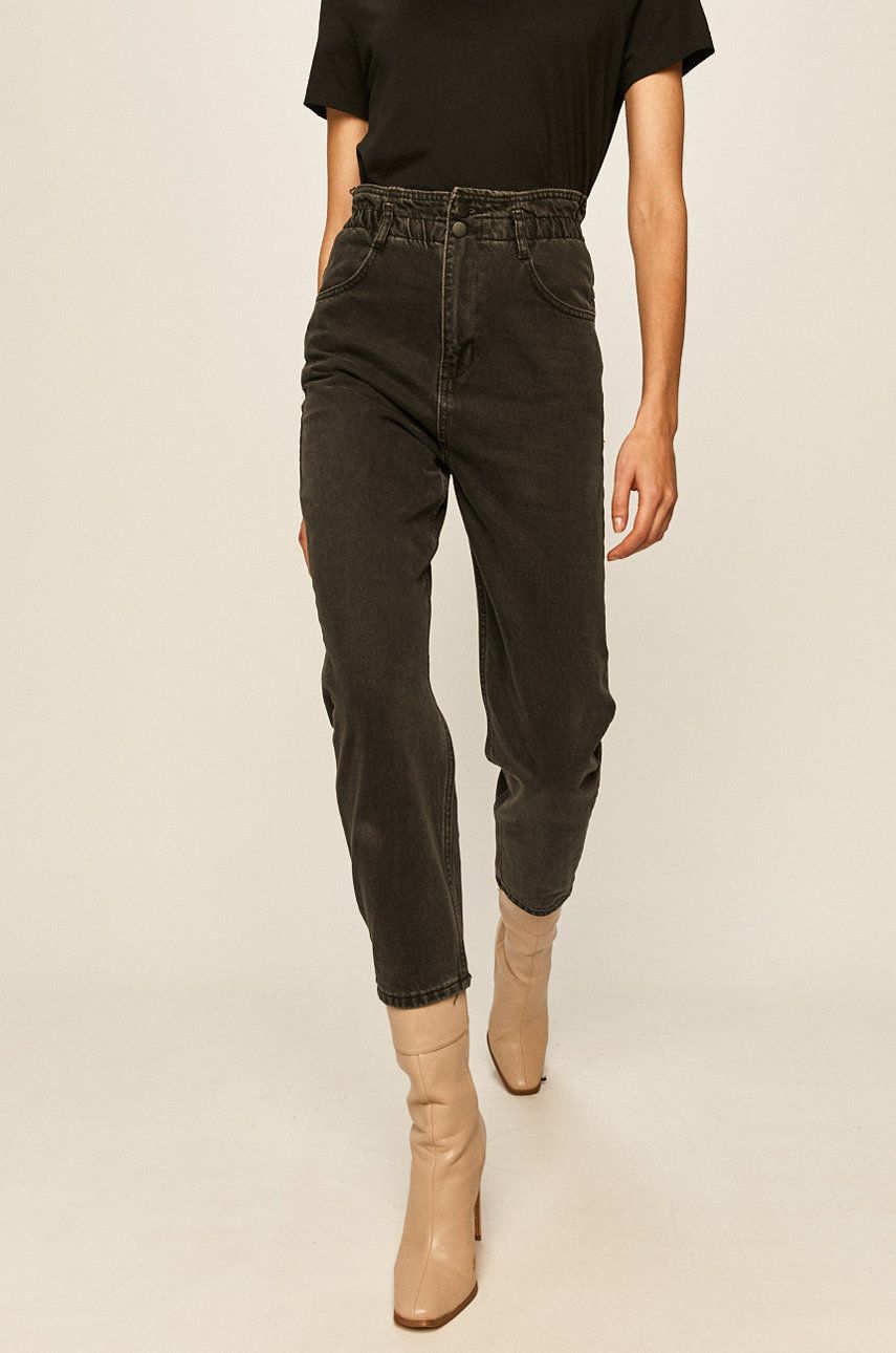 Jeans Answear negri din denim ceruit cu banda elastica in talie