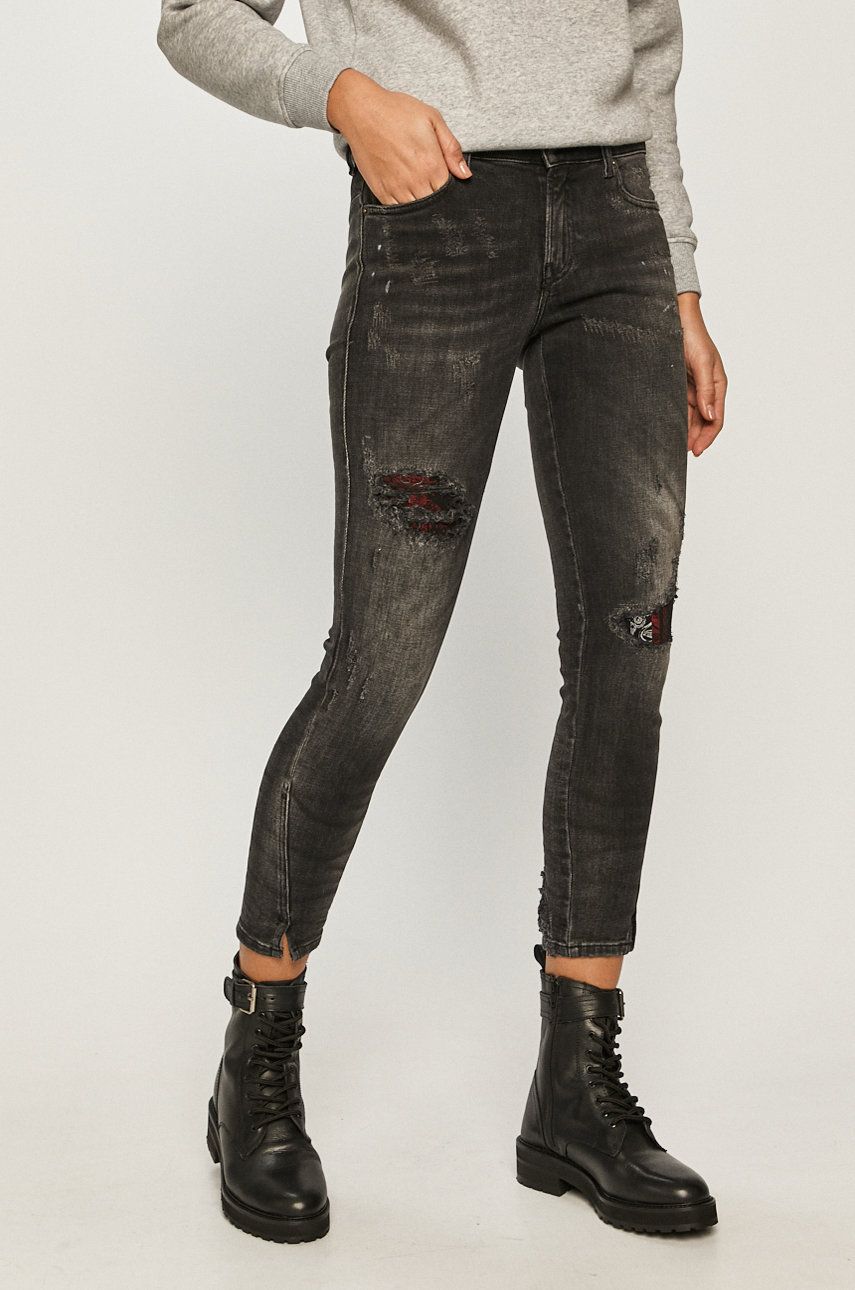 Jeans originali negri Diesel din denim cu aspect spalacit si buzunare oblice