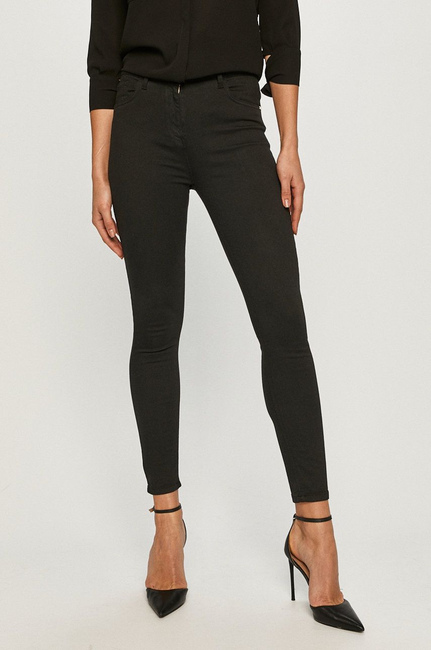 Jeans casual negri Elisabetta Franchi din denim elastic cu croi skinny si buzunare oblice