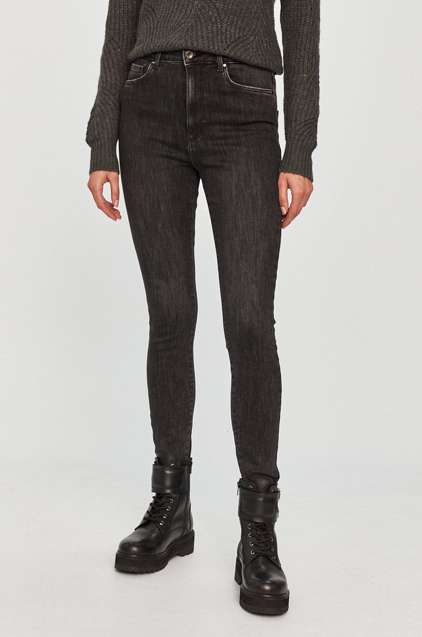 Jeans Vero Moda negri dama cu croi mulat din denim cu aspect spalacit