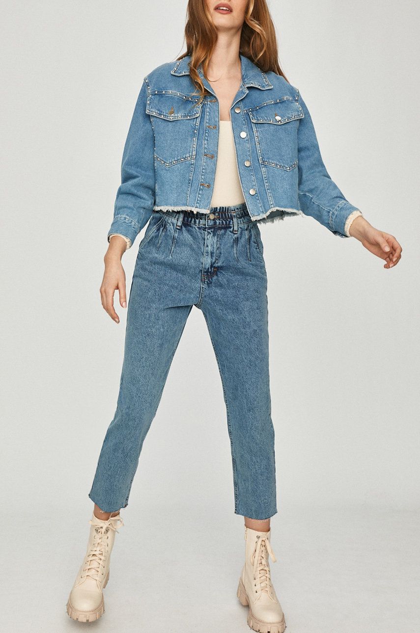 Jeansi albastri de vara Answear Lab drepti cu talia inalta din denim cu aspect spalacit