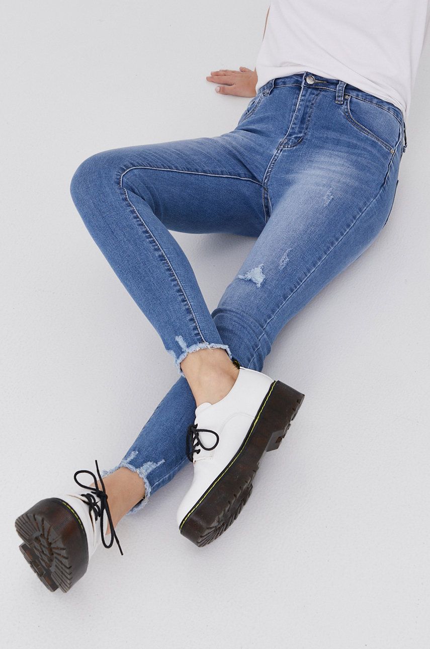 Jeansi albastri comozi Answear Lab skinny cu talia regulara din denim cu aspect spalacit