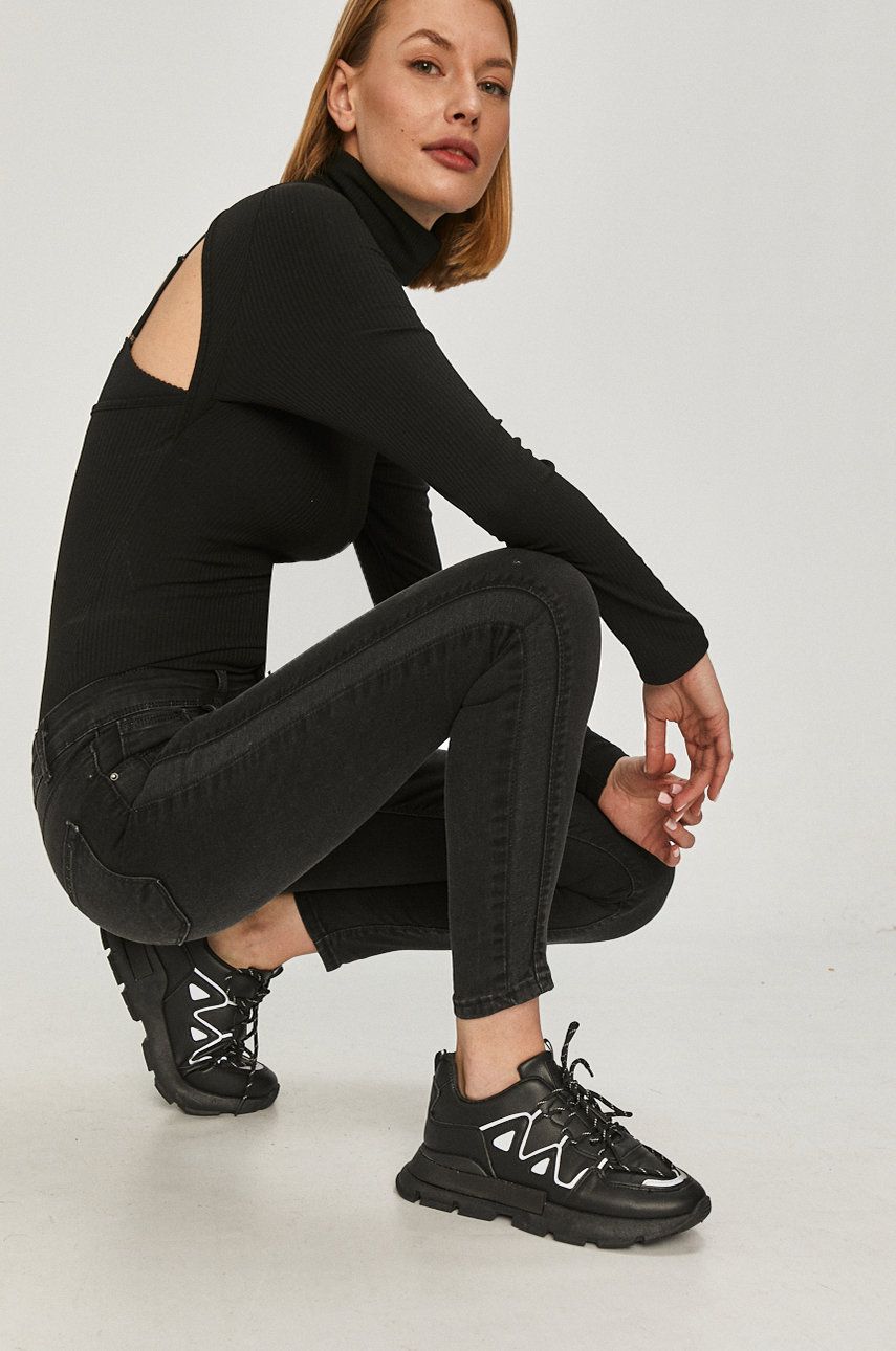 Jeansi negri casual Answear Lab skinny cu talia regulara din denim elastic