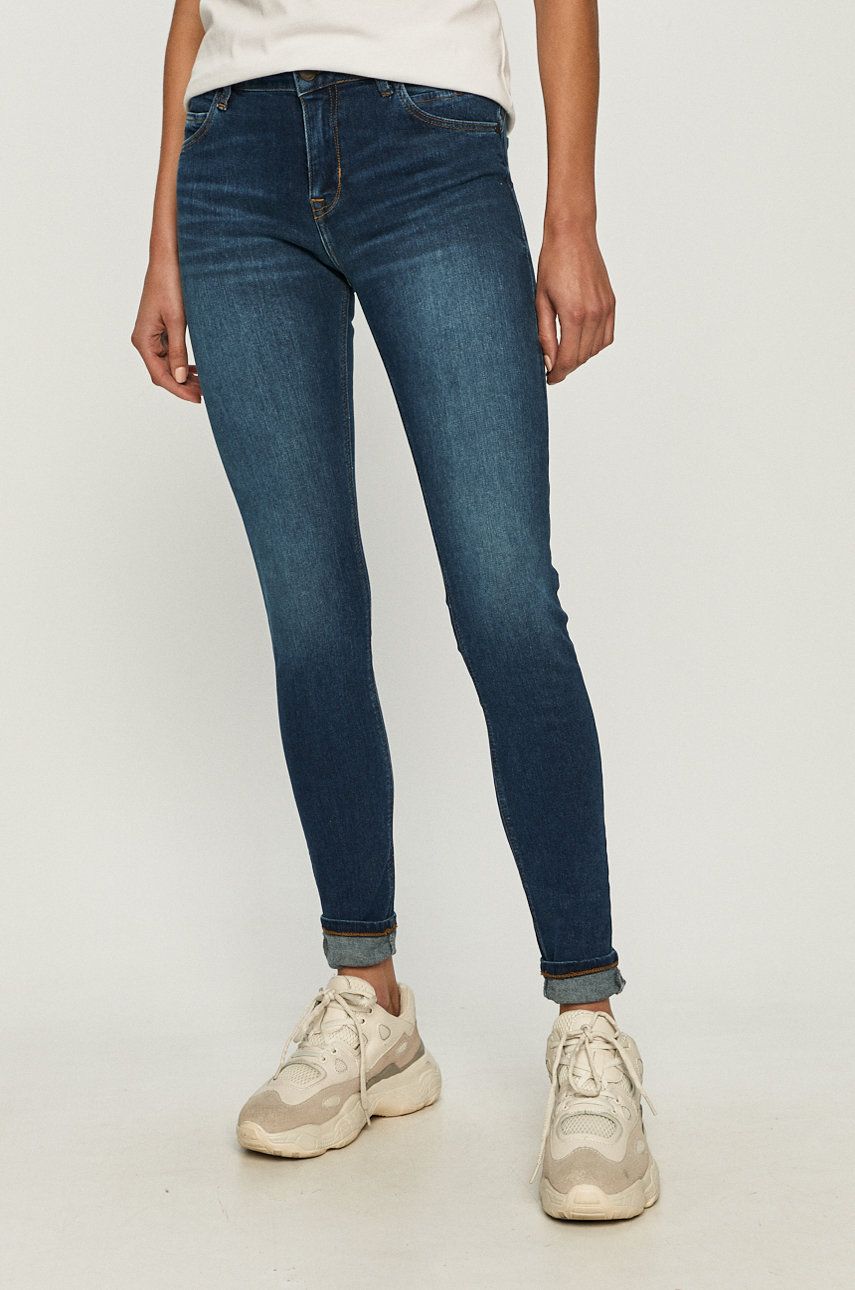 Jeansi Cross Jeans bleumarin super skinny cu talia inalta din denim cu aspect spalacit Page