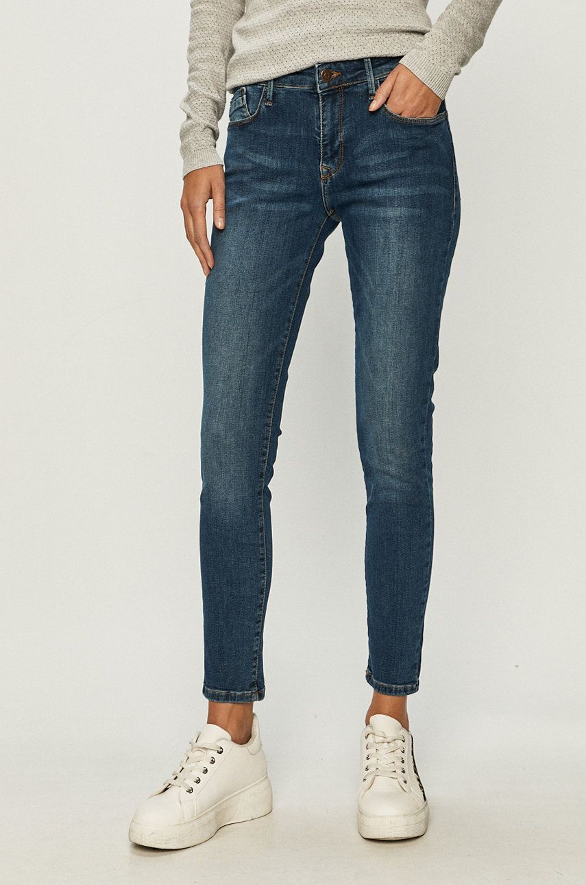 Jeansi Cross Jeans bleumarin super skinny cu talia regulara din denim cu aspect spalacit Alyss