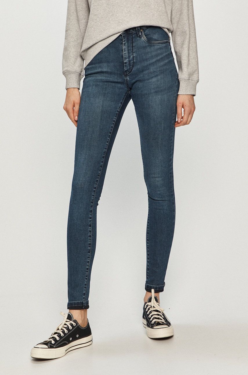 Jeansi originali eleganti Pepe Jeans bleumarin skinny cu talia inalta din denim cu aspect spalacit Regent