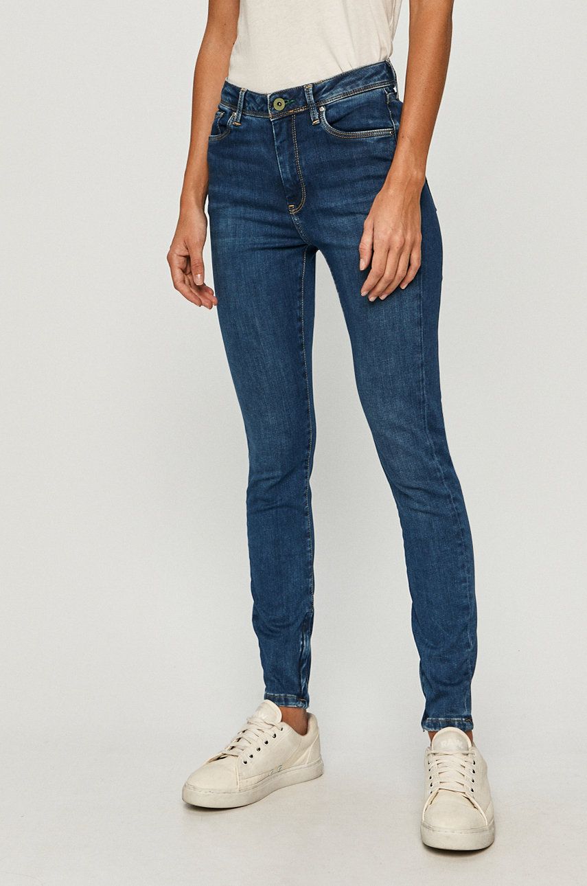 Jeansi dama bleumarin de firma Pepe Jeans skinny cu talia inalta din denim elastic Cher High