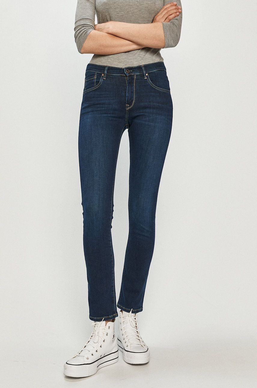 Jeansi albastru inchis de firma Pepe Jeans slim cu talia regulara de blugi Victoria