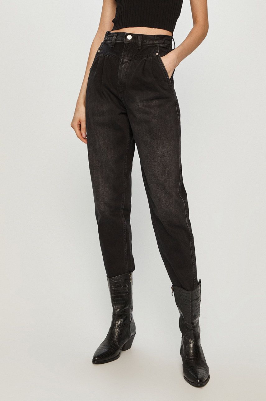 Jeansi negri de firma Pepe Jeans originali tapered cu talia inalta din denim cu aspect spalacit Summer
