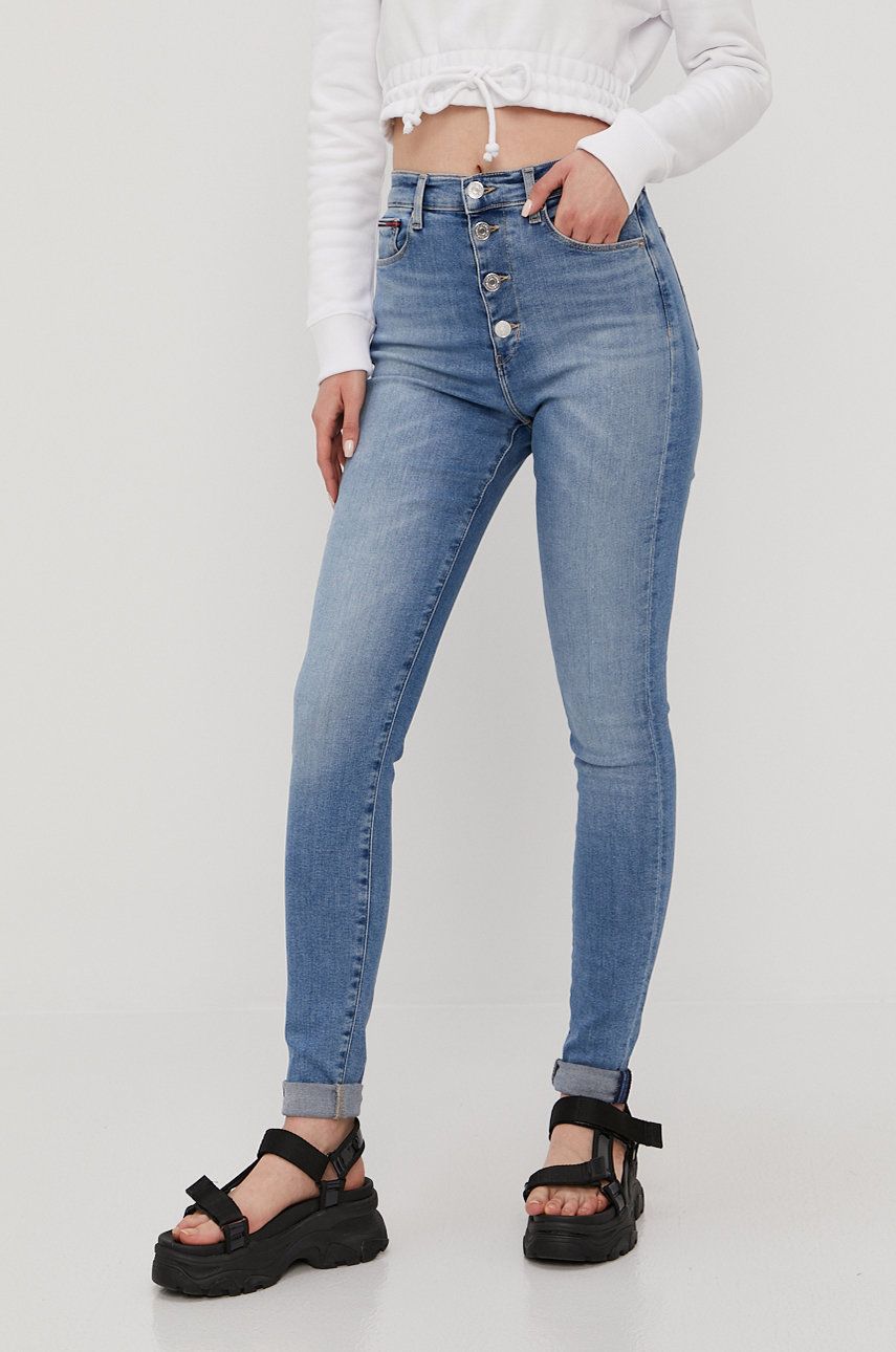 Jeansi Tommy Jeans skinny cu talia inalta din denim cu aspect spalacit Sylvia PPY8-SJD0A9_50J