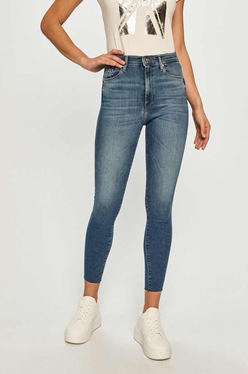 Jeansi crop albastri Tommy Jeans dama super skinny cu talia inalta din denim cu aspect spalacit Sylvia