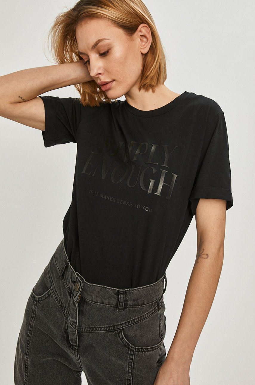 Tricou de vara negru Answear Lab din tricot cu imprimeuri cu croi drept