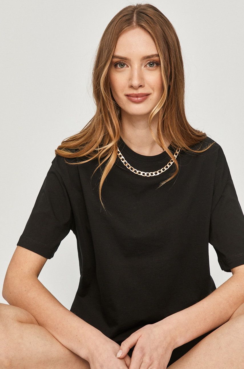 Tricou dama negru Answear Lab subtire din material elastic cu croi lejer