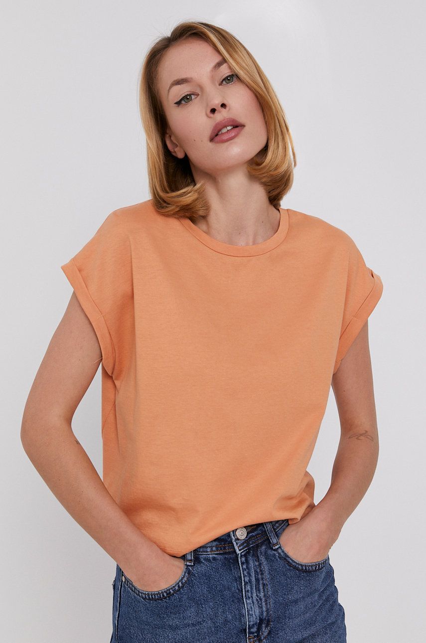 Tricou portocaliu Answear Lab subtire din material elastic cu croi lejer