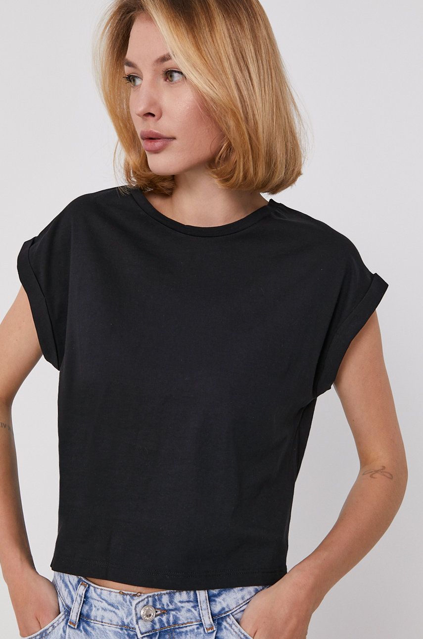 Tricou negru Answear Lab dama subtire din material elastic cu croi lejer