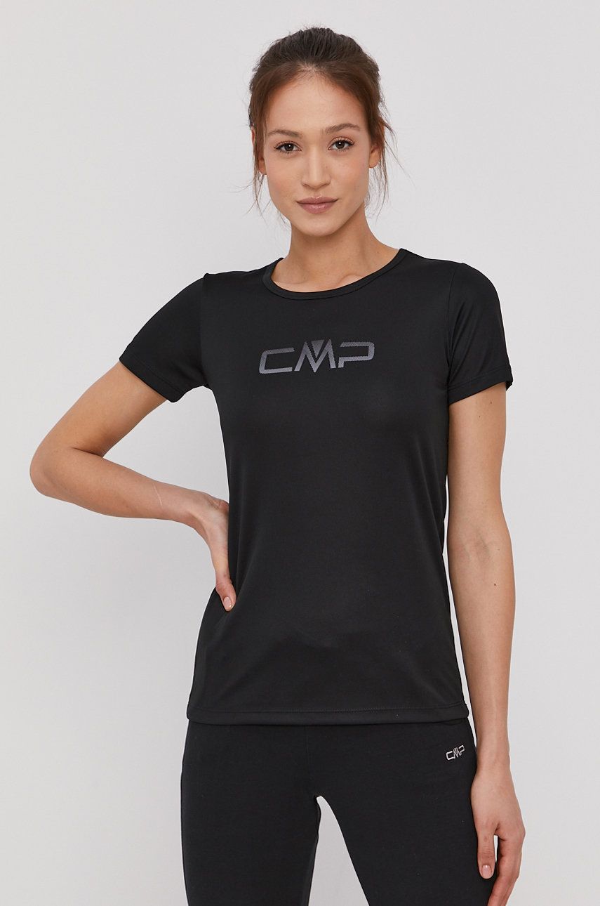 Tricou original CMP negru subtire din material elastic cu croi drept