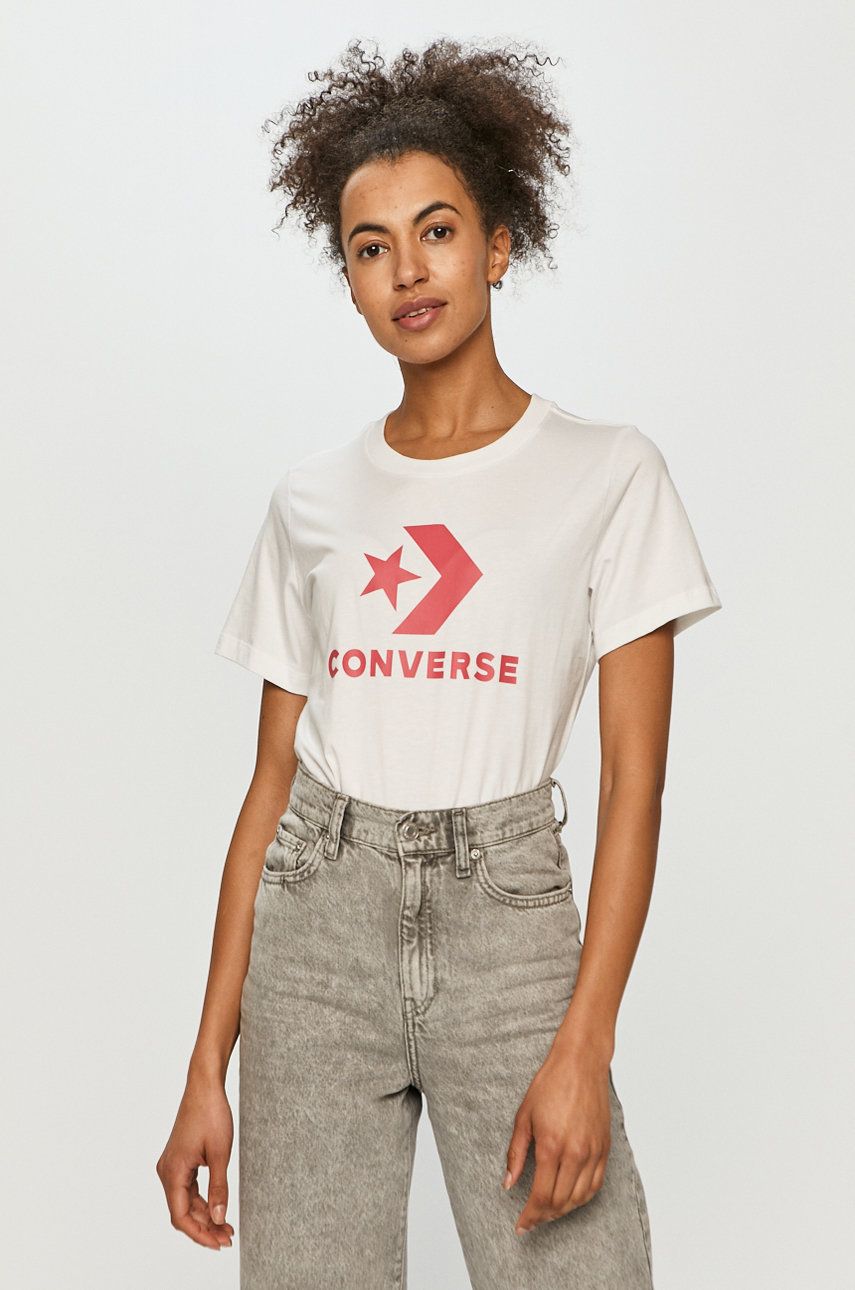 Tricou Converse din tricot alb cu imprimeuri cu croi drept
