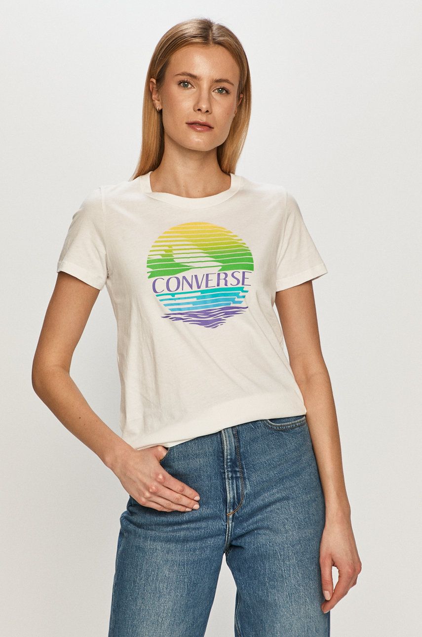Tricou Converse din tricot cu imprimeuri cu croi drept alb