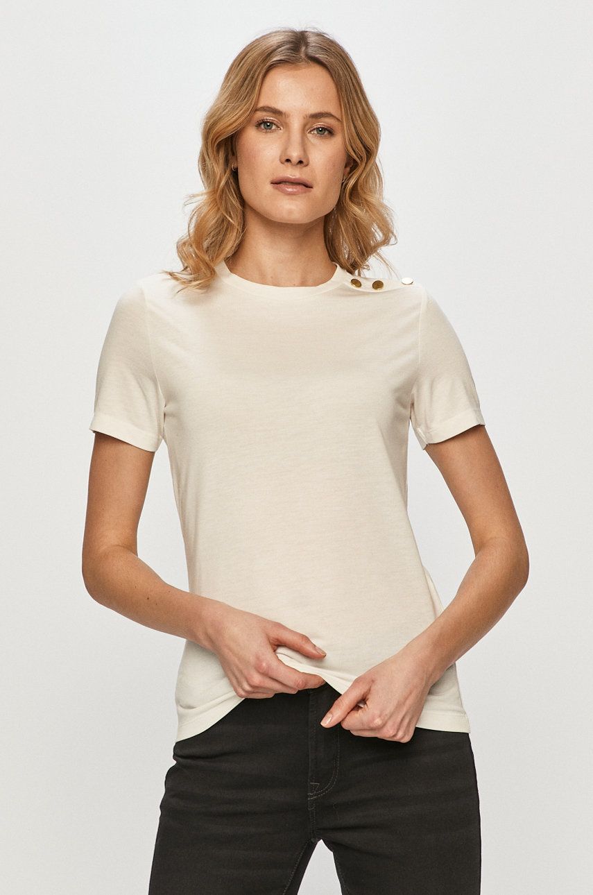 Tricou de vara alb Jacqueline de Yong subtire din material elastic cu croi drept