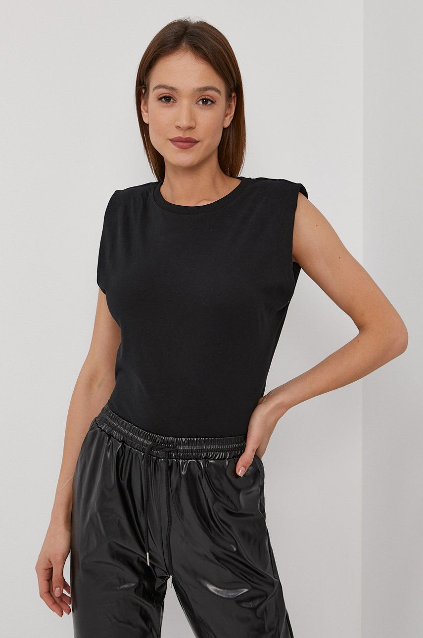 Tricou negru Jacqueline de Yong subtire din material elastic cu croi drept
