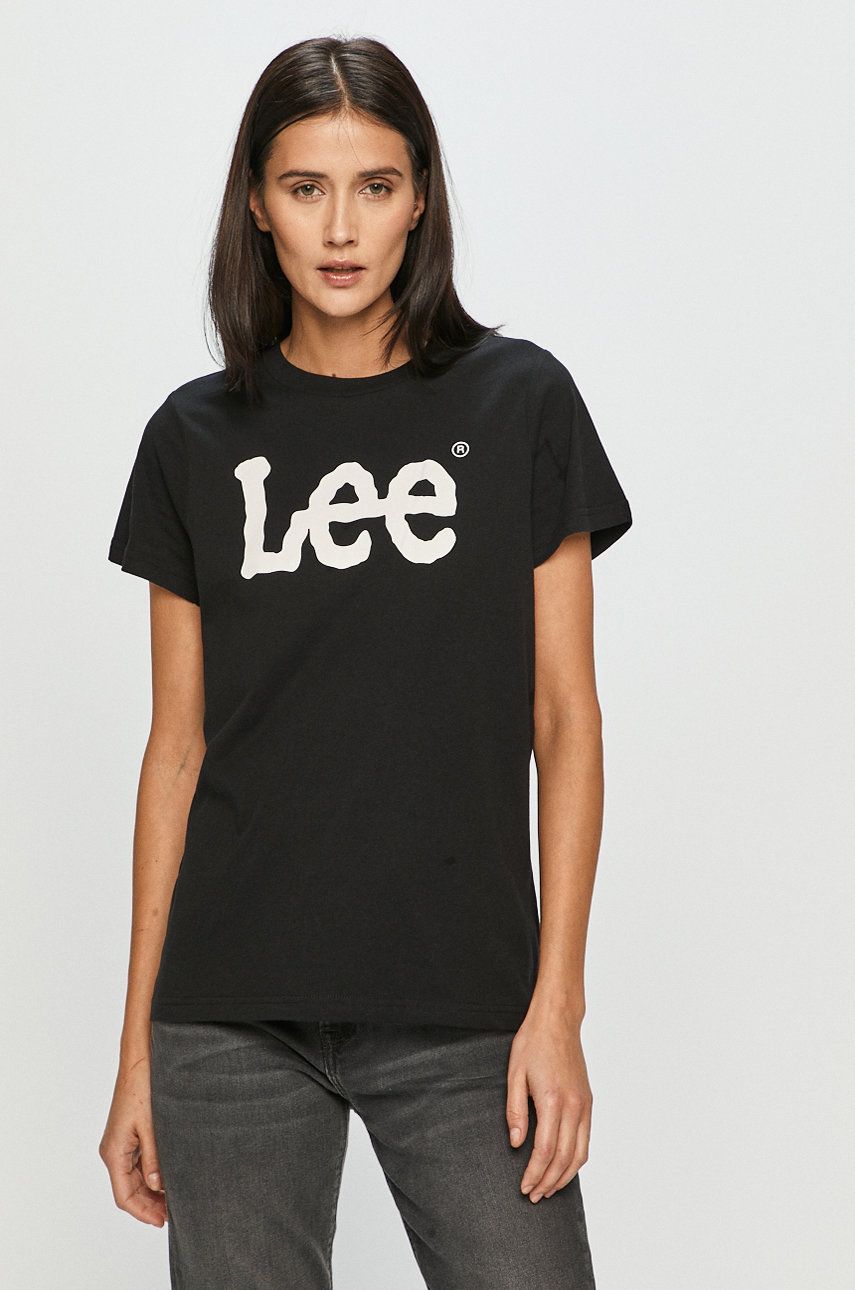 Tricou Lee negru subtire din material elastic cu croi drept