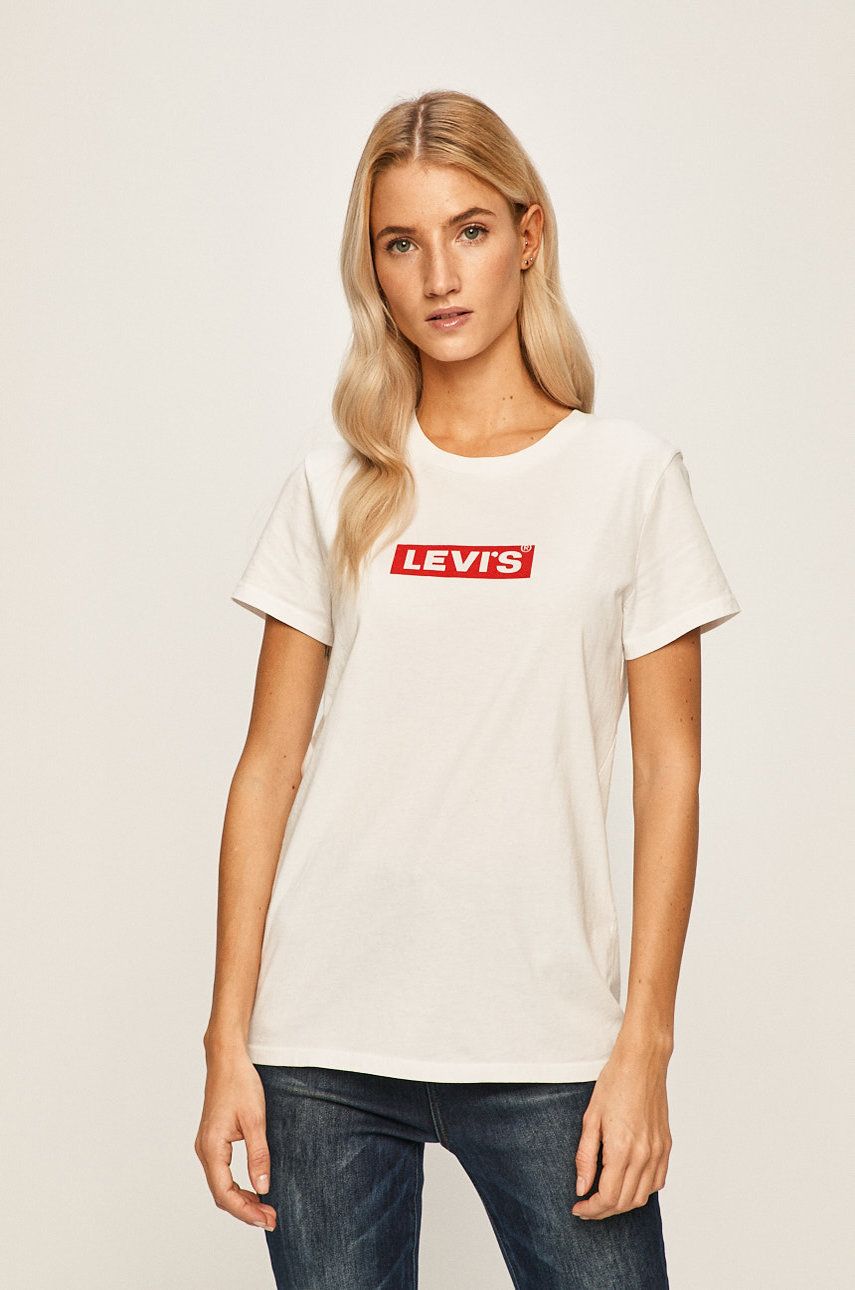 Tricou alb Levi’s din tricot cu imprimeuri cu croi drept original