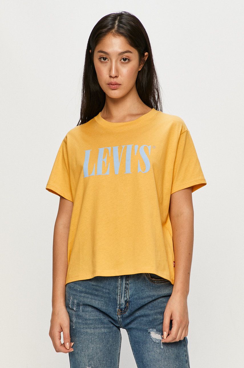 Tricou dama Levi’s galben din tricot cu imprimeuri cu croi lejer