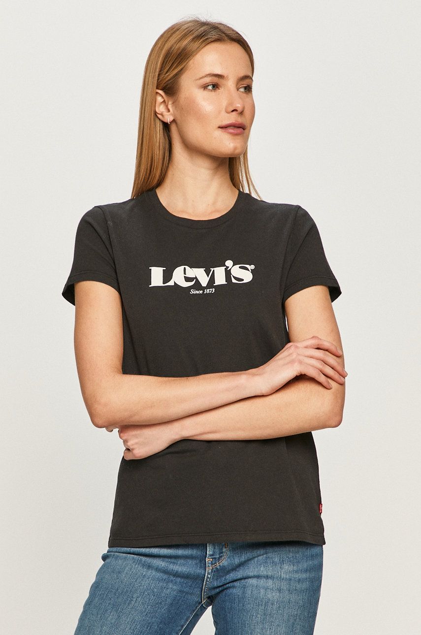 Tricou negru dama Levi’s subtire din material elastic cu croi drept original