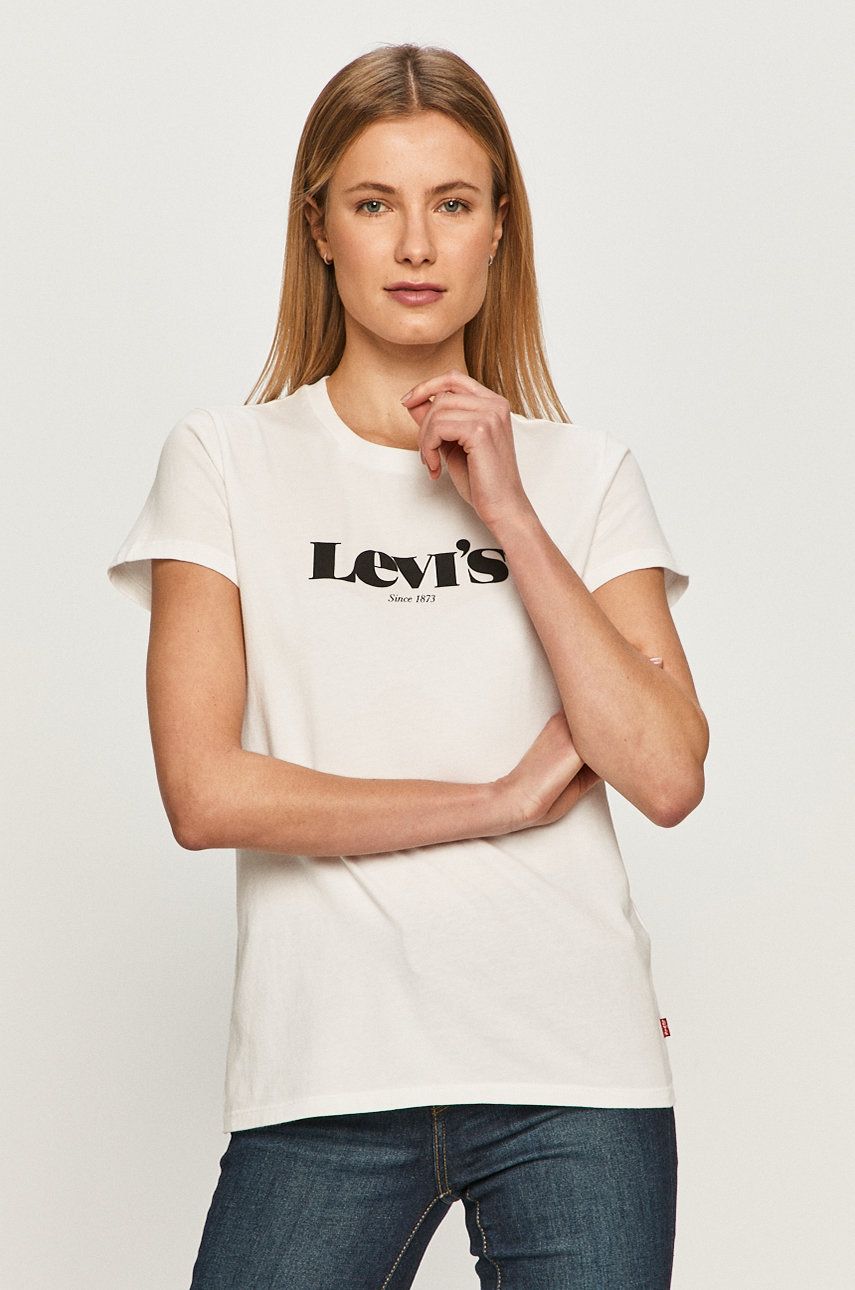 Tricou Levi’s dama alb subtire din material elastic cu croi drept