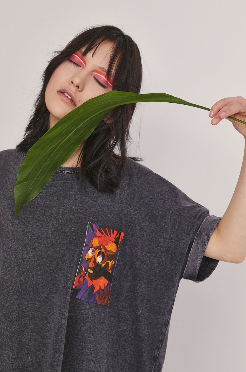 Tricou gri Magdalena Parfieniuk for Medicine din tricot cu imprimeuri cu croi oversize
