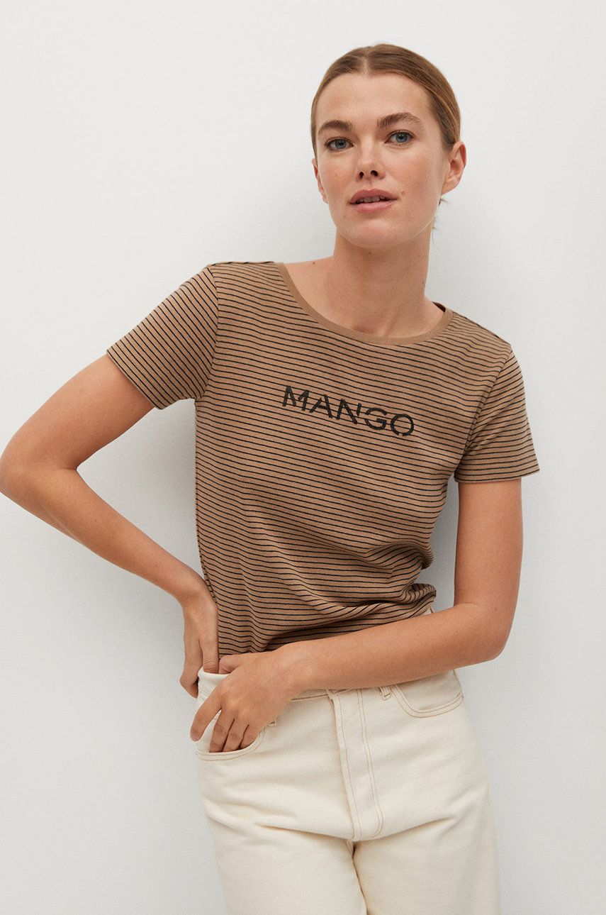 Tricou Mango maro din tricot cu imprimeuri cu croi drept PSMANGO