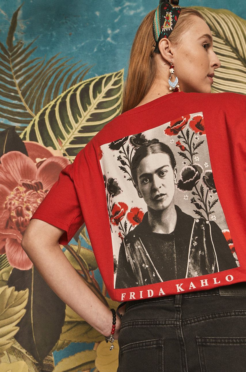 Tricou Medicine rosu din tricot cu imprimeuri cu croi drept Frida Kahlo