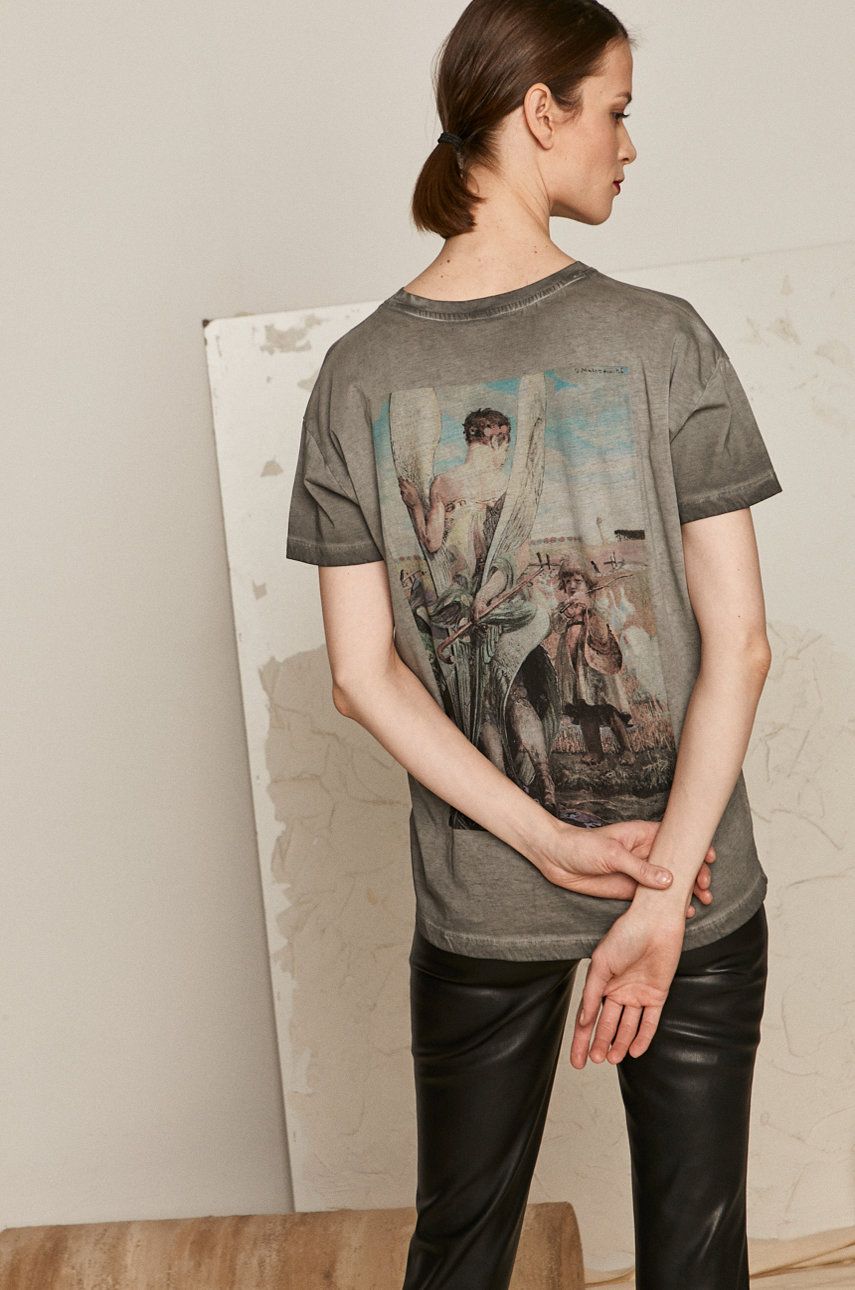 Tricou gri Medicine din tricot cu imprimeuri cu croi oversize Eviva L arte