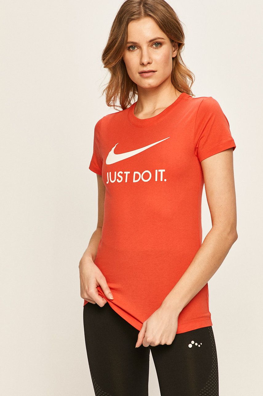 Tricou portocaliu Nike Sportswear din tricot cu imprimeuri cu croi mulat