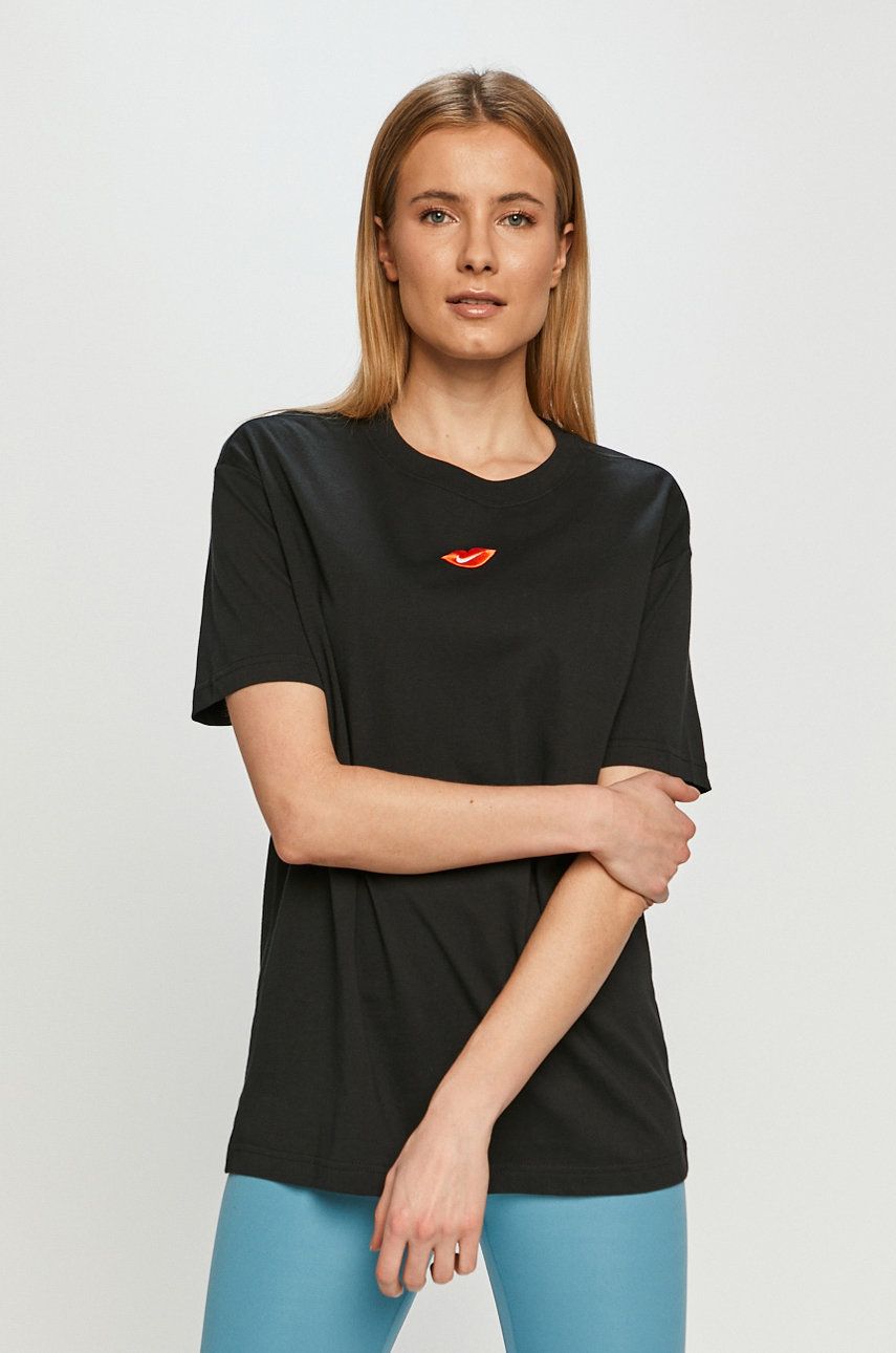 Tricou Nike Sportswear negru subtire din material elastic cu croi drept