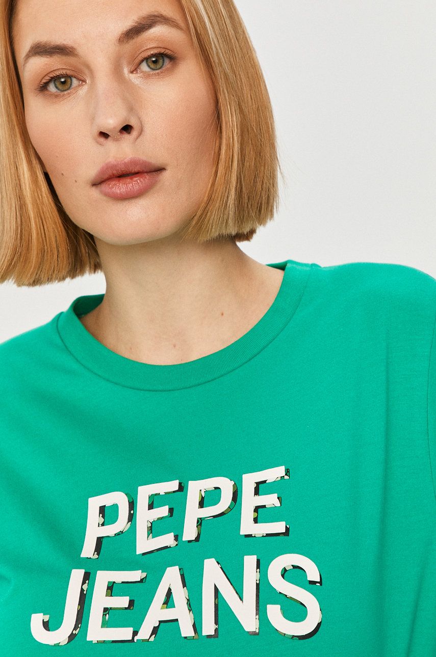 Tricou Pepe Jeans subtire verde din material elastic cu croi drept Ashley