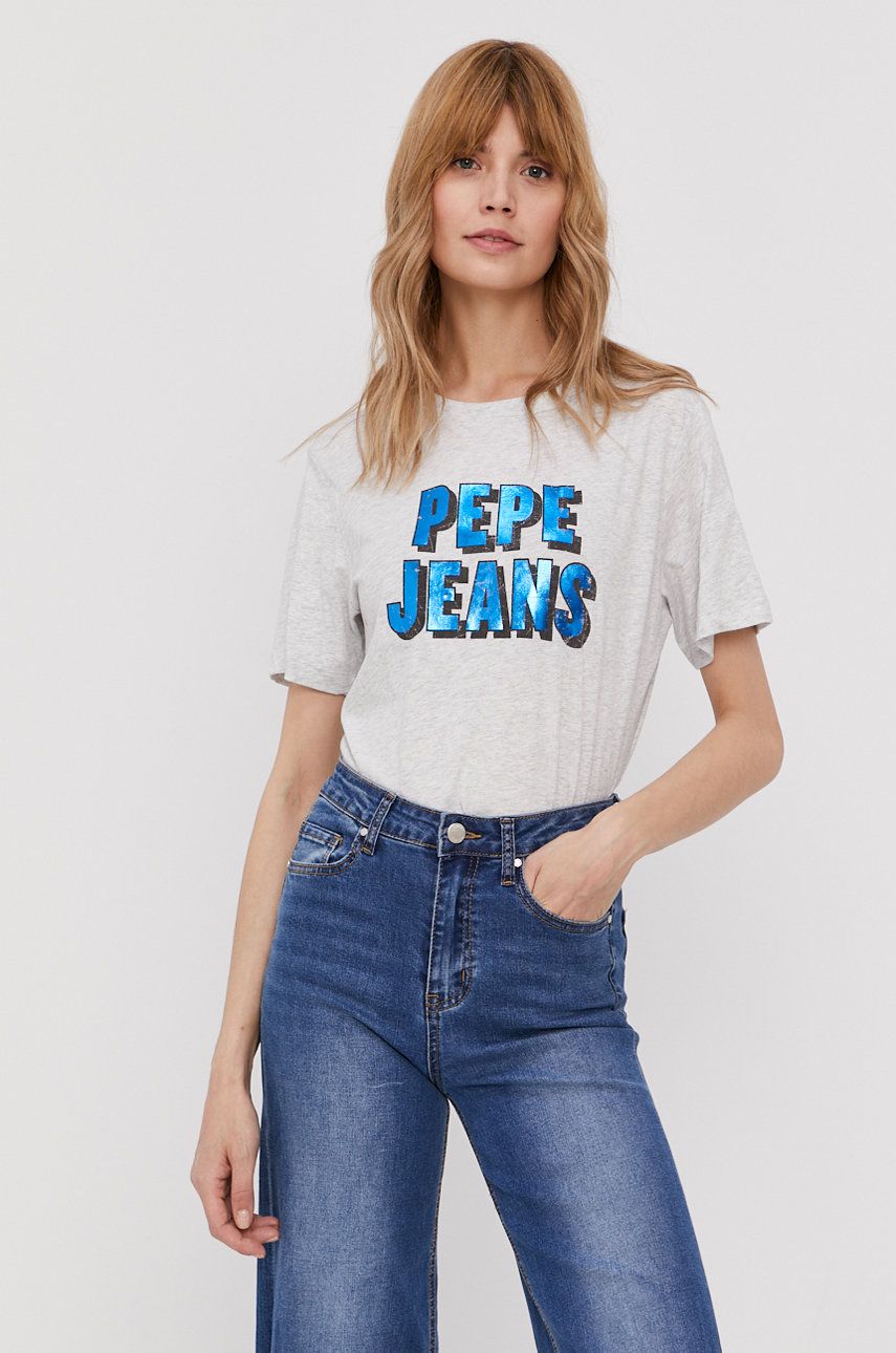 Tricou alb Pepe Jeans subtire din material elastic cu croi drept Cali